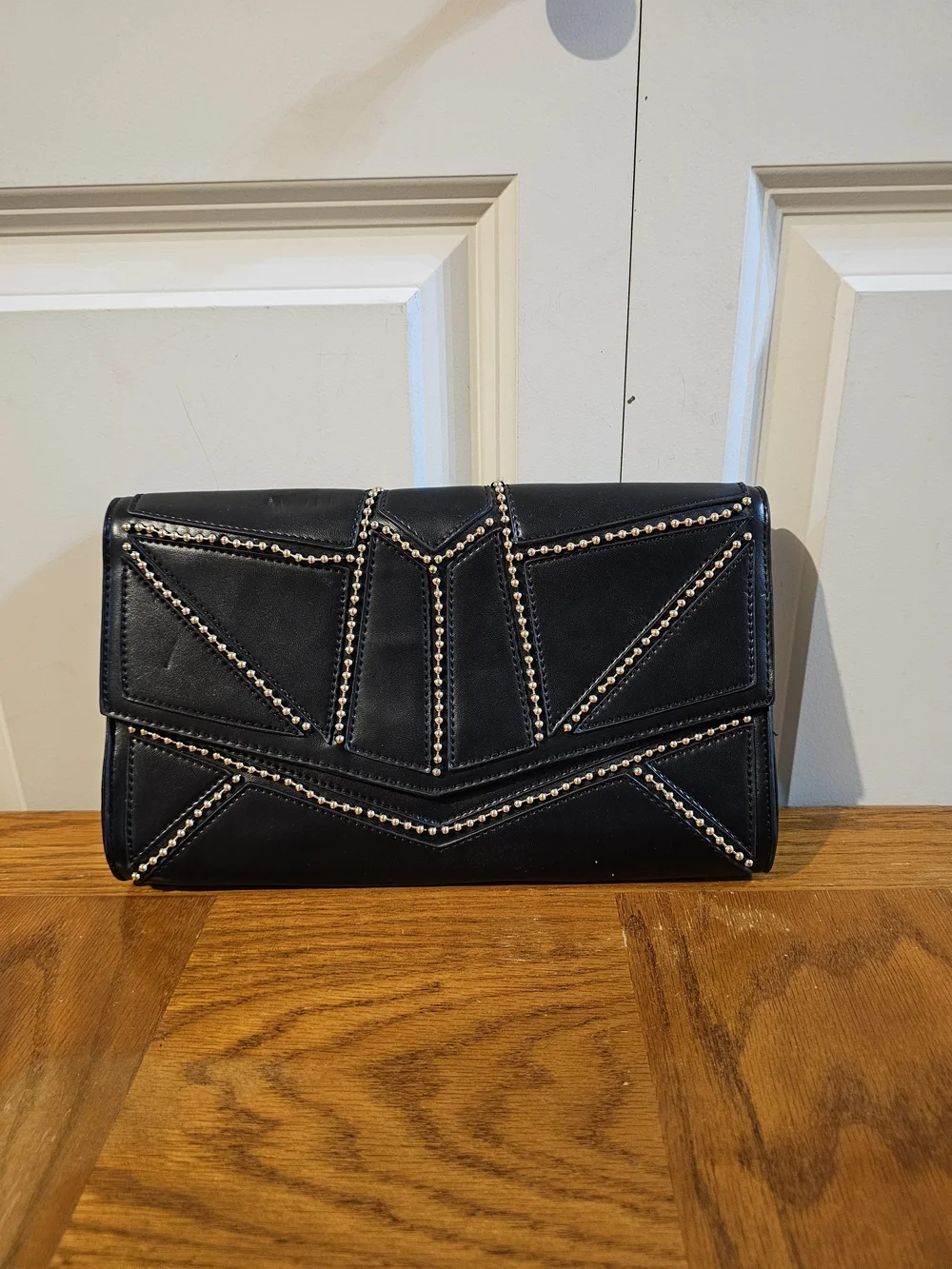 Studded Geometric Black Clutch - Nila Anthony